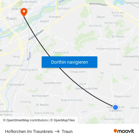 Hofkirchen Im Traunkreis to Traun map