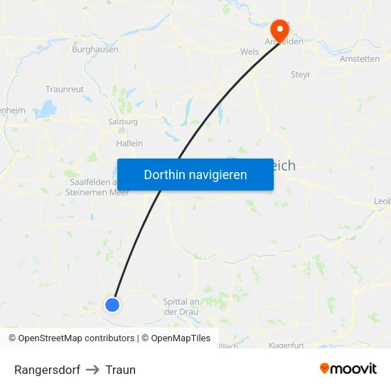Rangersdorf to Traun map