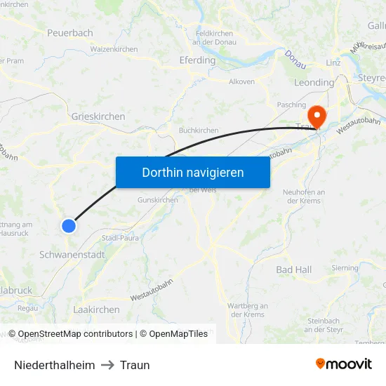 Niederthalheim to Traun map