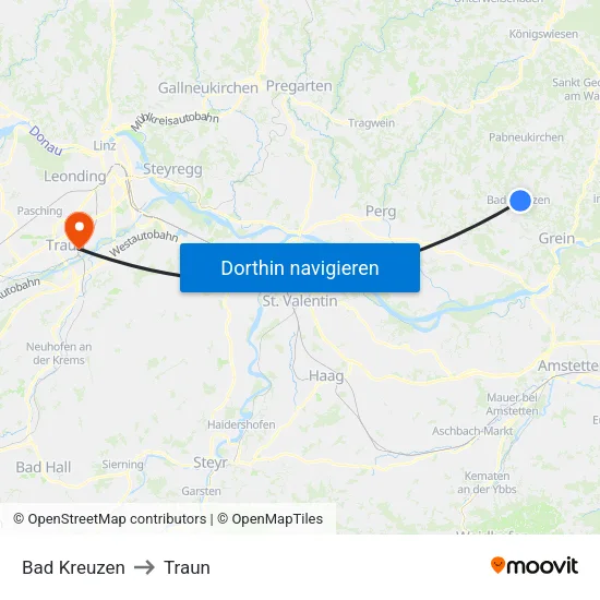 Bad Kreuzen to Traun map