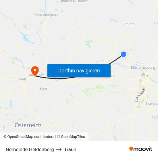 Gemeinde Heldenberg to Traun map
