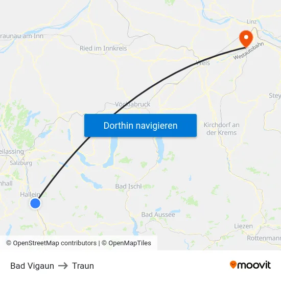 Bad Vigaun to Traun map