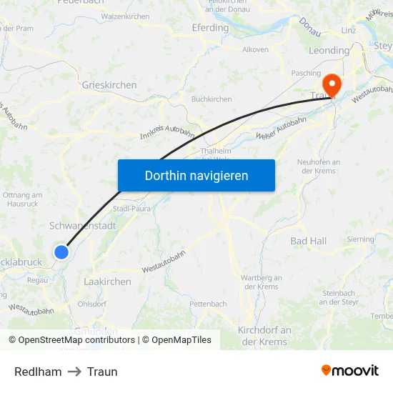 Redlham to Traun map