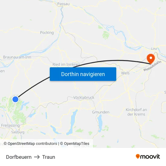 Dorfbeuern to Traun map