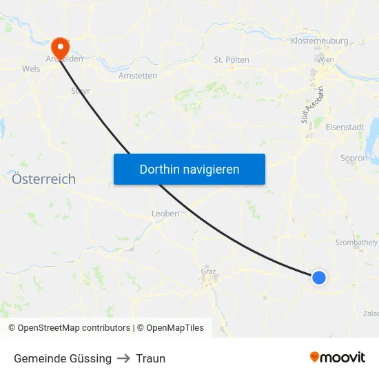 Gemeinde Güssing to Traun map