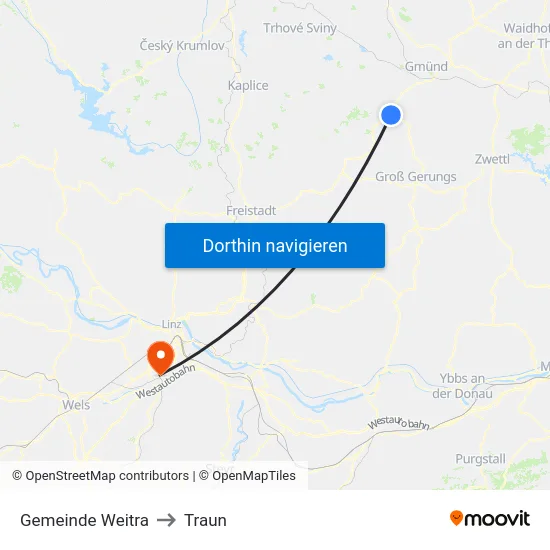 Gemeinde Weitra to Traun map