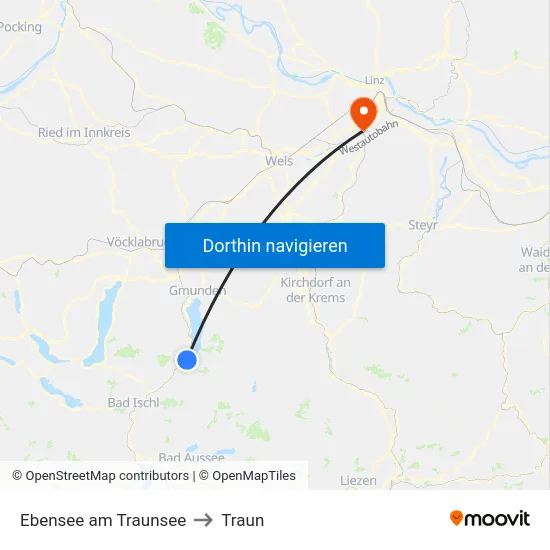 Ebensee am Traunsee to Traun map