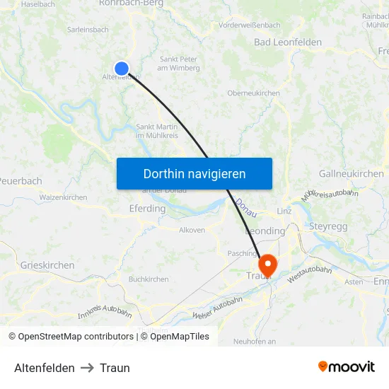 Altenfelden to Traun map
