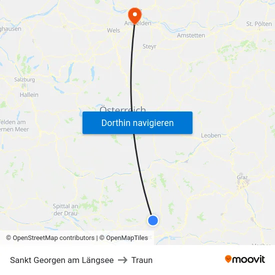 Sankt Georgen am Längsee to Traun map