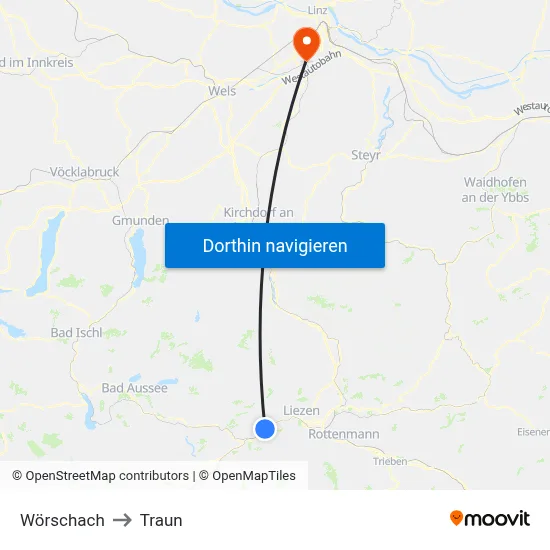 Wörschach to Traun map