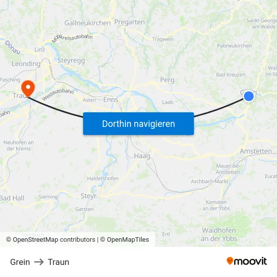 Grein to Traun map