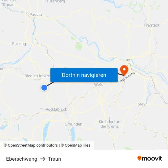 Eberschwang to Traun map