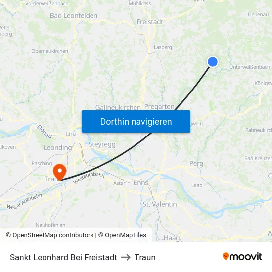 Sankt Leonhard Bei Freistadt to Traun map