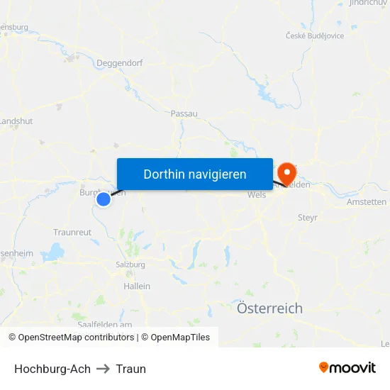 Hochburg-Ach to Traun map