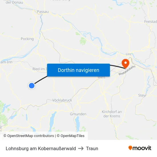 Lohnsburg am Kobernaußerwald to Traun map