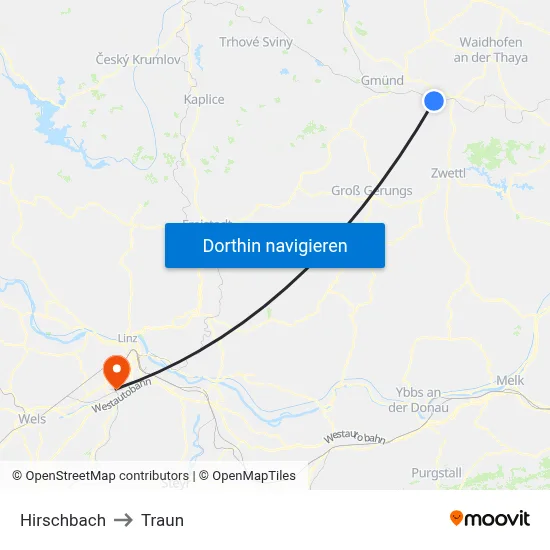 Hirschbach to Traun map