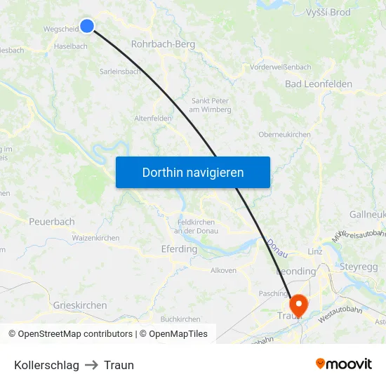 Kollerschlag to Traun map