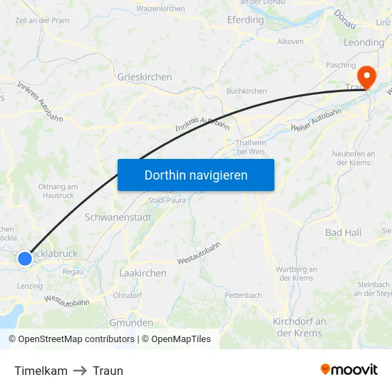 Timelkam to Traun map