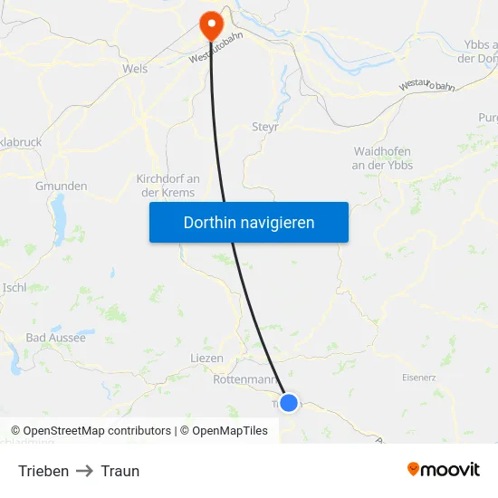 Trieben to Traun map