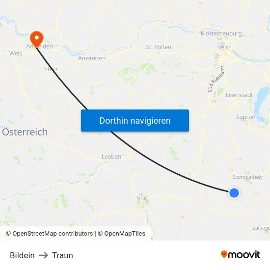 Bildein to Traun map