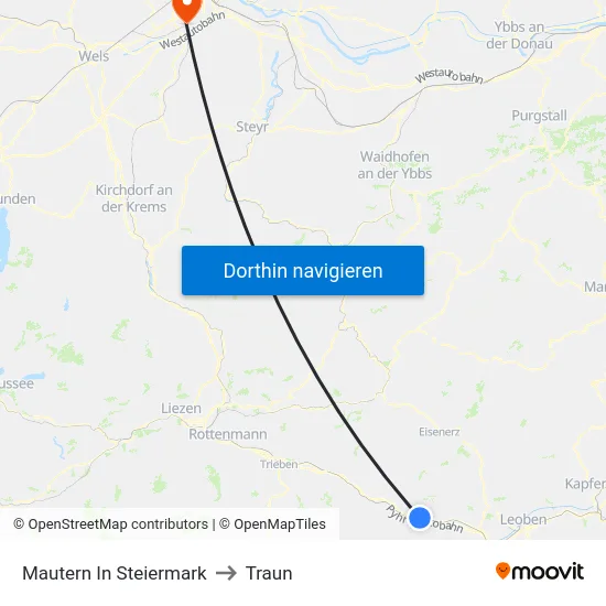 Mautern In Steiermark to Traun map