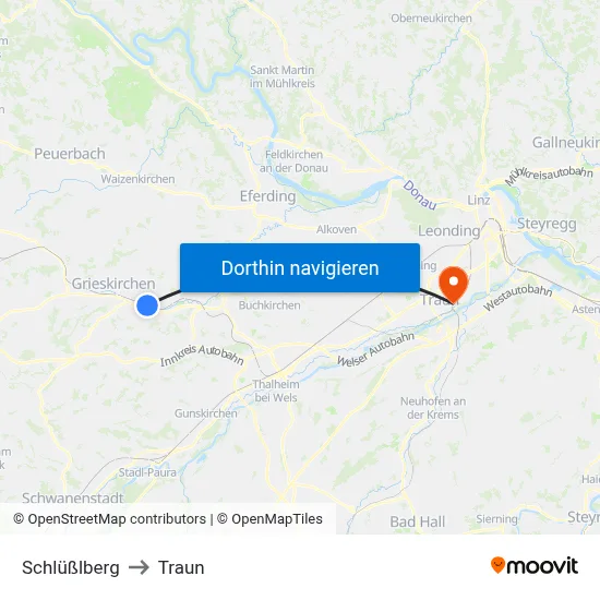 Schlüßlberg to Traun map