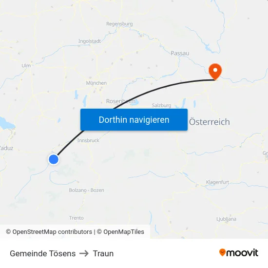Gemeinde Tösens to Traun map