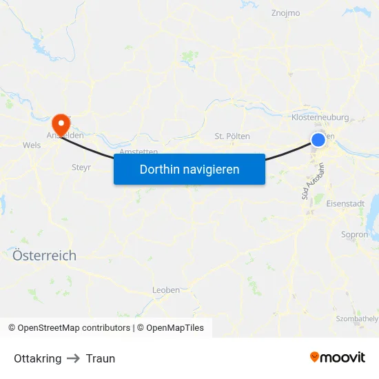 Ottakring to Traun map