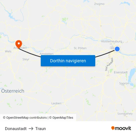 Donaustadt to Traun map