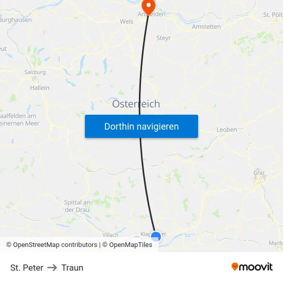 St. Peter to Traun map