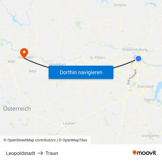 Leopoldstadt to Traun map