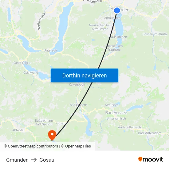 Gmunden to Gosau map