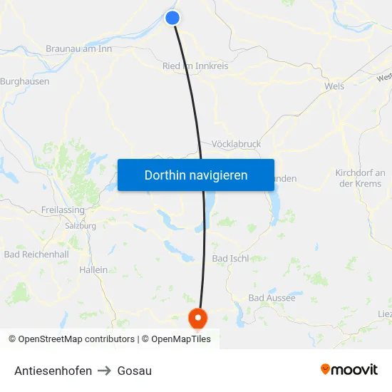 Antiesenhofen to Gosau map