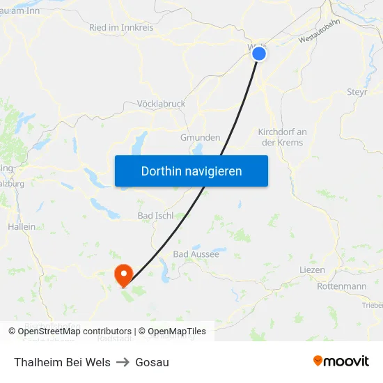 Thalheim Bei Wels to Gosau map