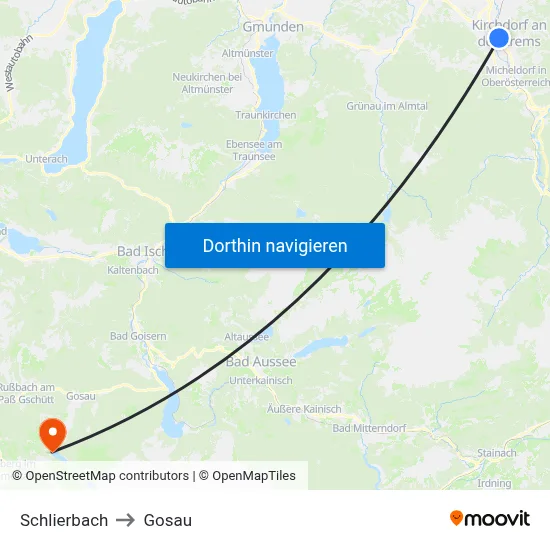 Schlierbach to Gosau map