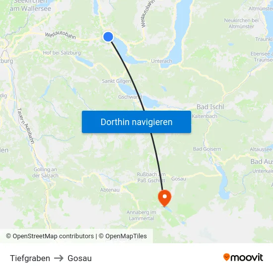 Tiefgraben to Gosau map
