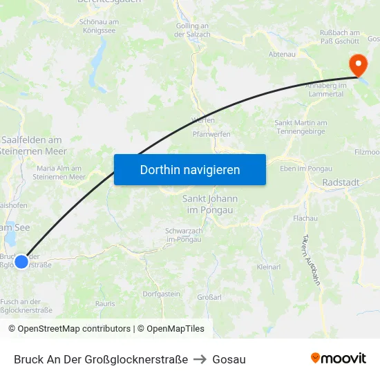 Bruck An Der Großglocknerstraße to Gosau map