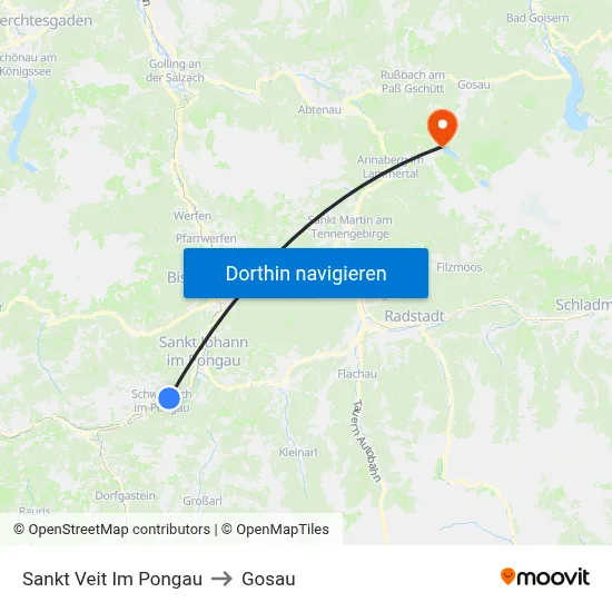 Sankt Veit Im Pongau to Gosau map