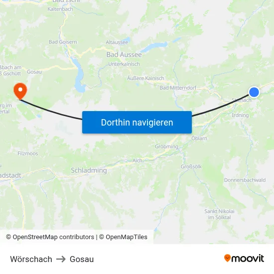 Wörschach to Gosau map