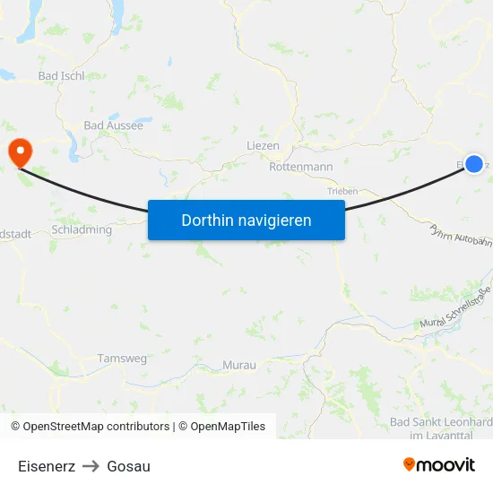 Eisenerz to Gosau map