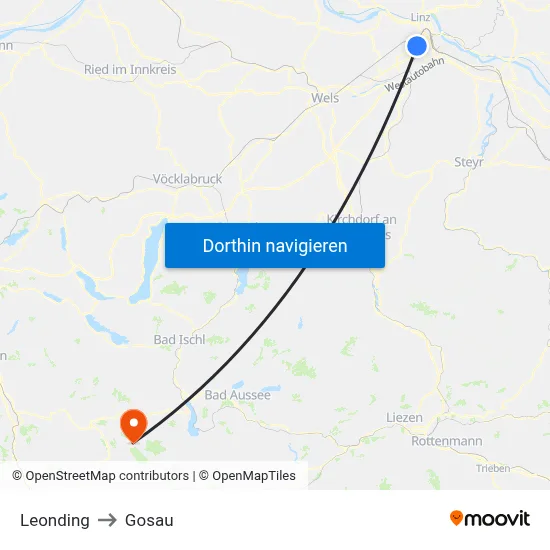 Leonding to Gosau map