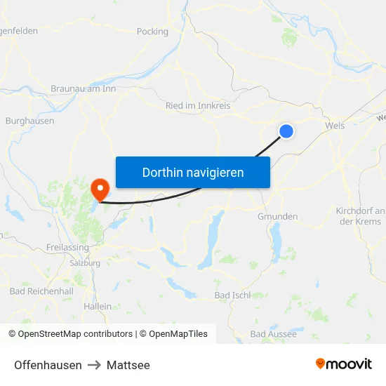Offenhausen to Mattsee map