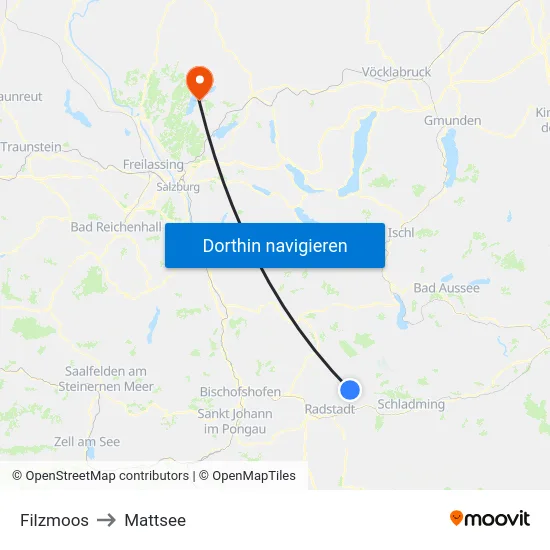Filzmoos to Mattsee map