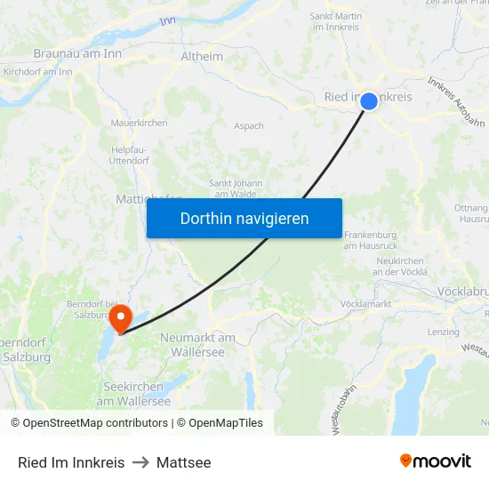 Ried Im Innkreis to Mattsee map