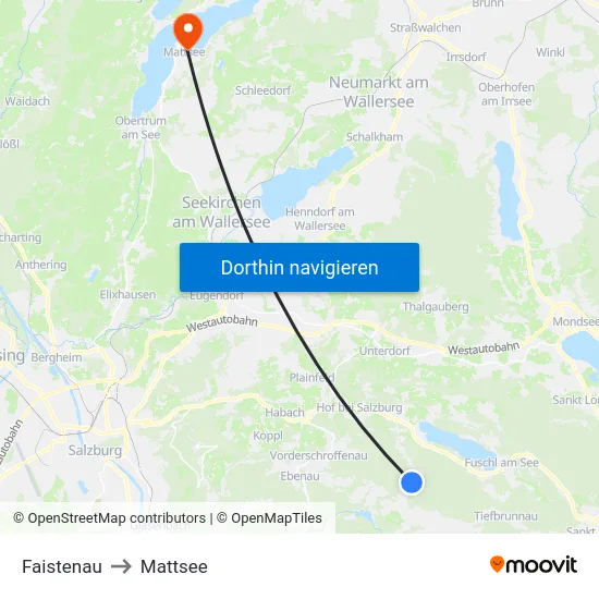 Faistenau to Mattsee map