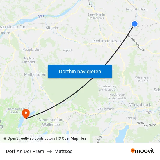 Dorf An Der Pram to Mattsee map