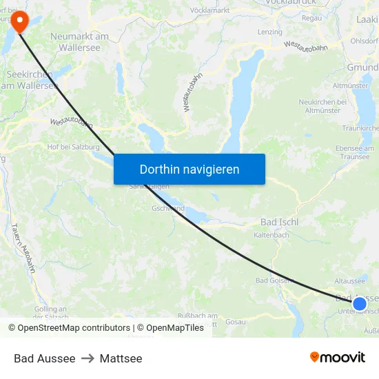 Bad Aussee to Mattsee map