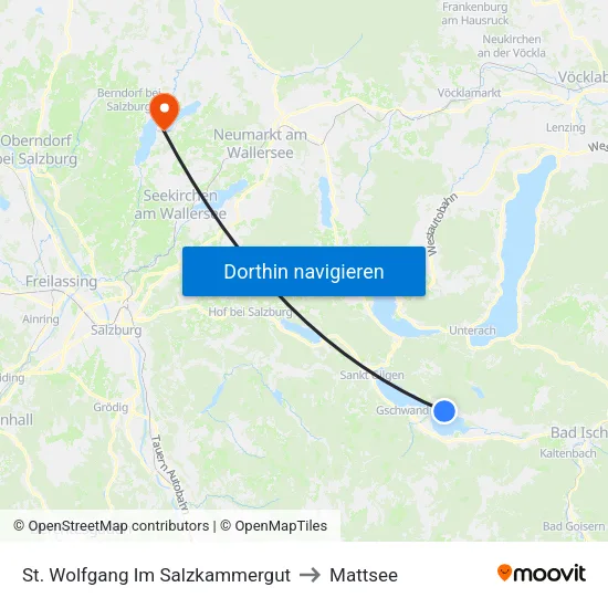 St. Wolfgang Im Salzkammergut to Mattsee map