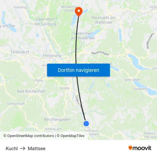 Kuchl to Mattsee map