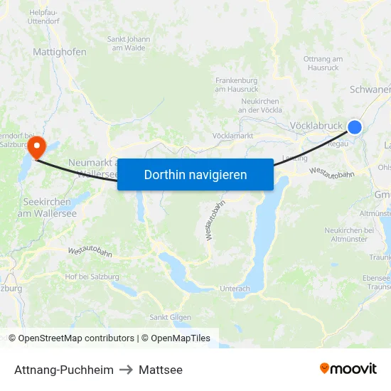 Attnang-Puchheim to Mattsee map